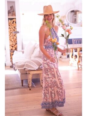 Alicia Bell Women’s Pink Floral Halter Maxi Dress